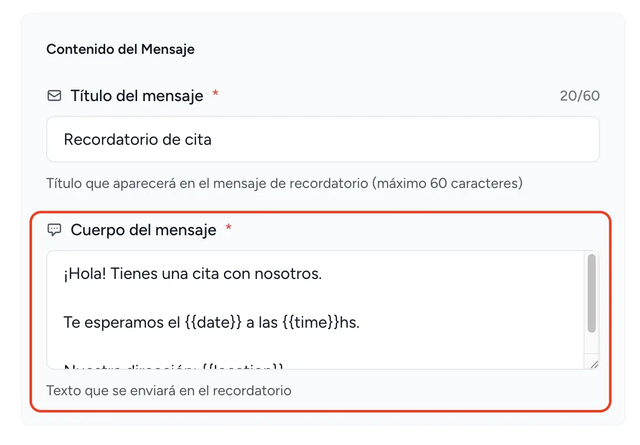 Example of message body