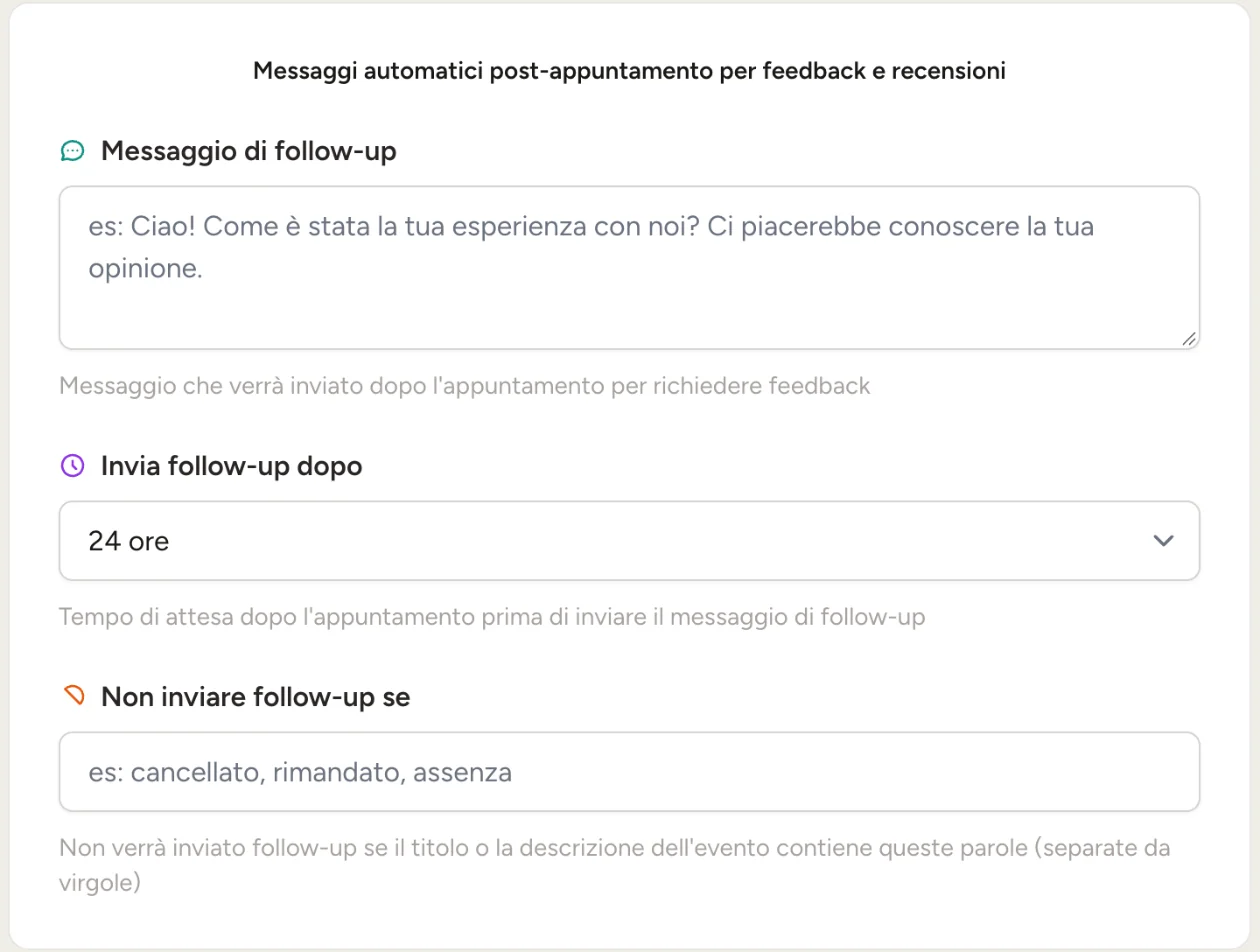 Messaggio di follow-up automatico per chiedere una recensione