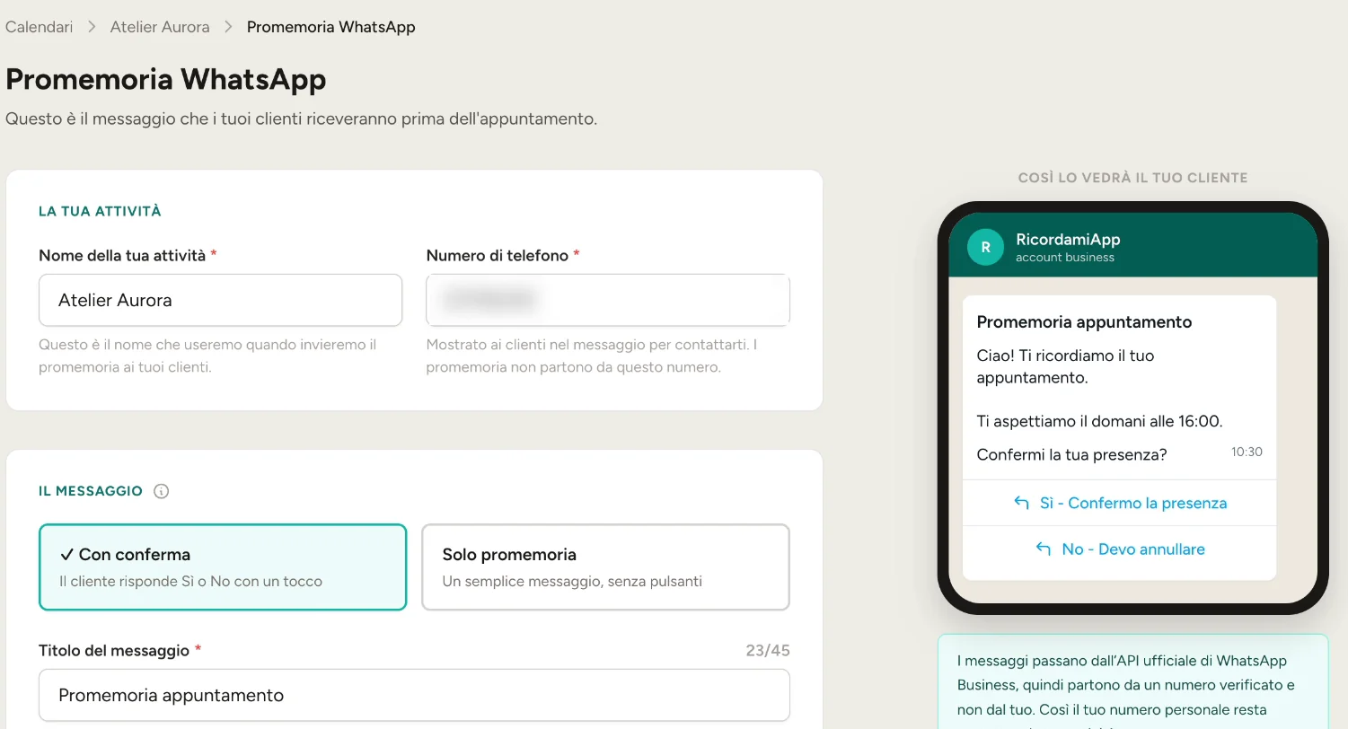 Scelta tra promemoria con conferma e solo promemoria in RicordamiApp