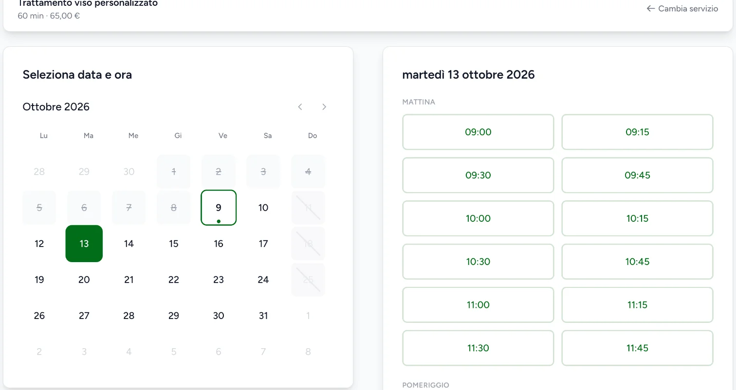 Pagina di prenotazione online di RicordamiApp