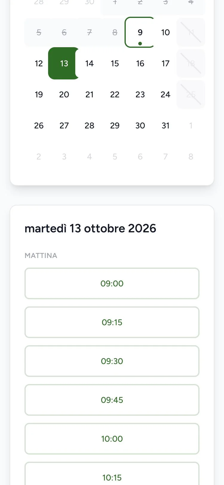 Scelta di data e ora dal telefono
