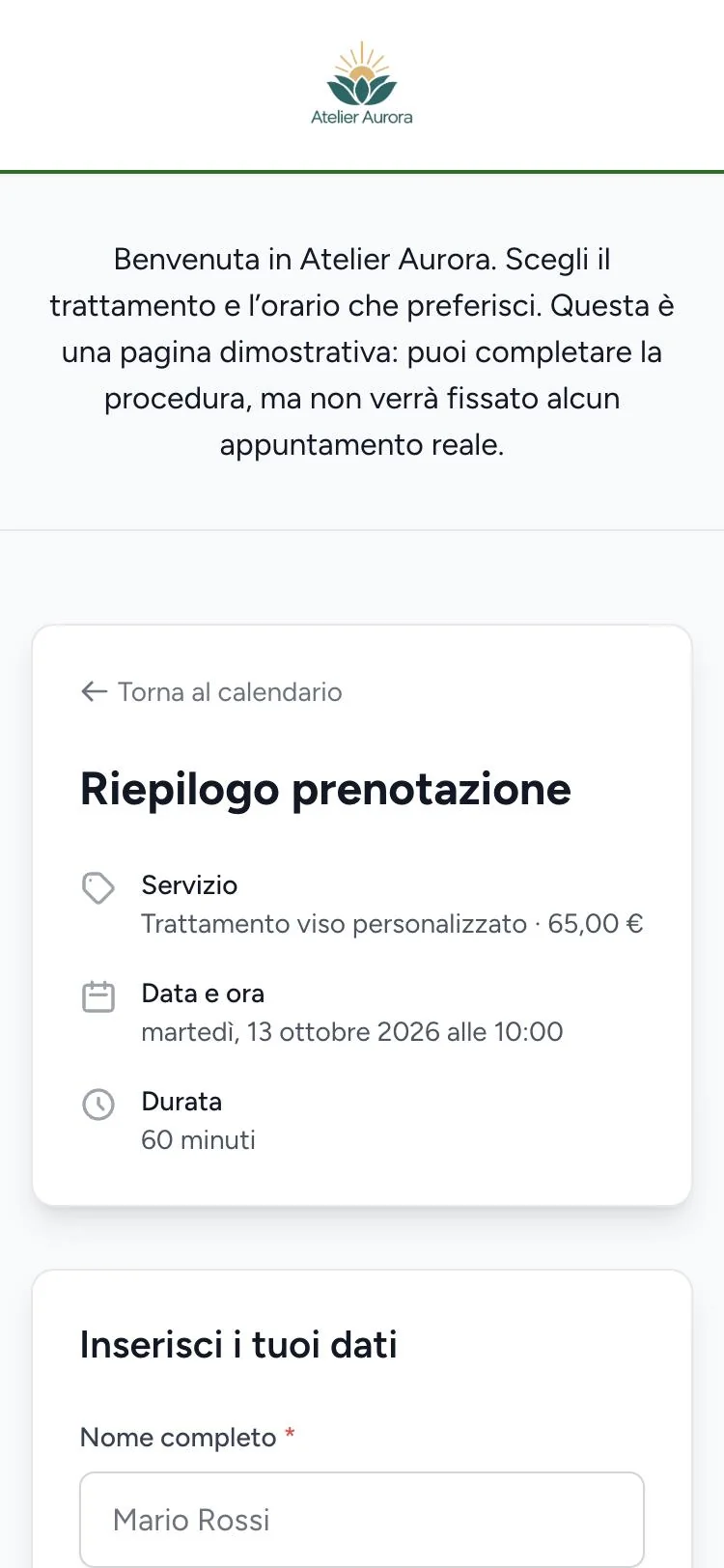 Riepilogo della prenotazione dal telefono