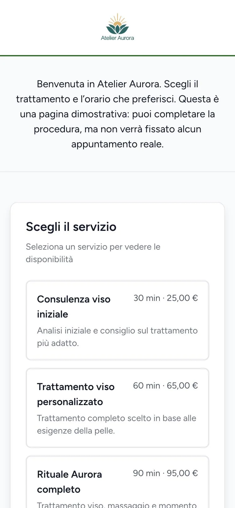 Scelta del servizio dal telefono