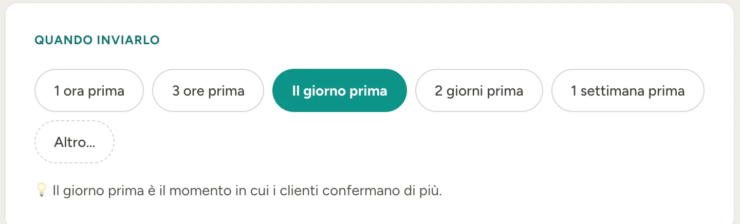Scelta di quando inviare il promemoria WhatsApp