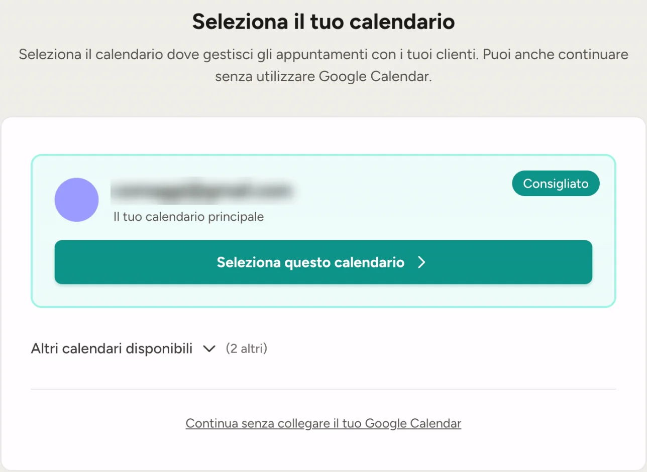 Scelta del Google Calendar da collegare a RicordamiApp