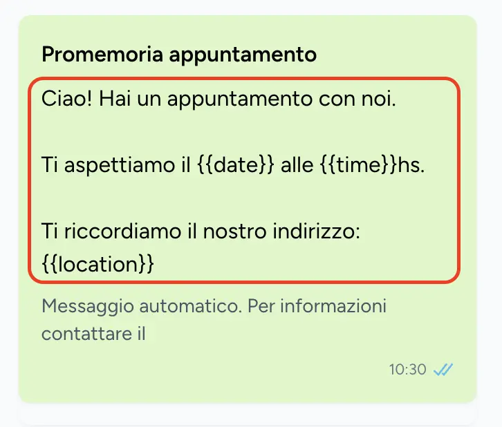 Personalizzazione del corpo del messaggio promemoria