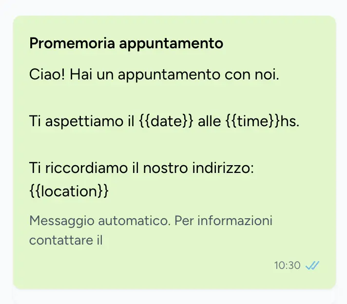 Esempio di promemoria WhatsApp inviato da RicordamiApp