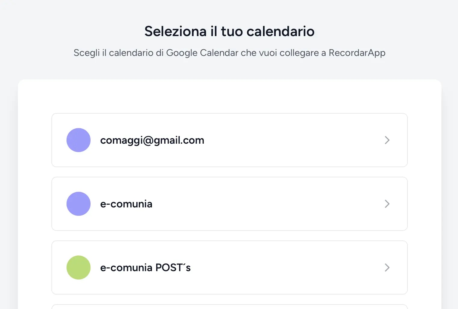 Selezionare i calendari Google da sincronizzare