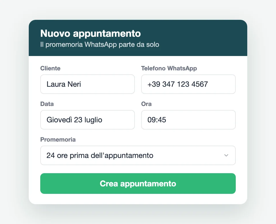 Creazione diretta di un appuntamento in RicordamiApp