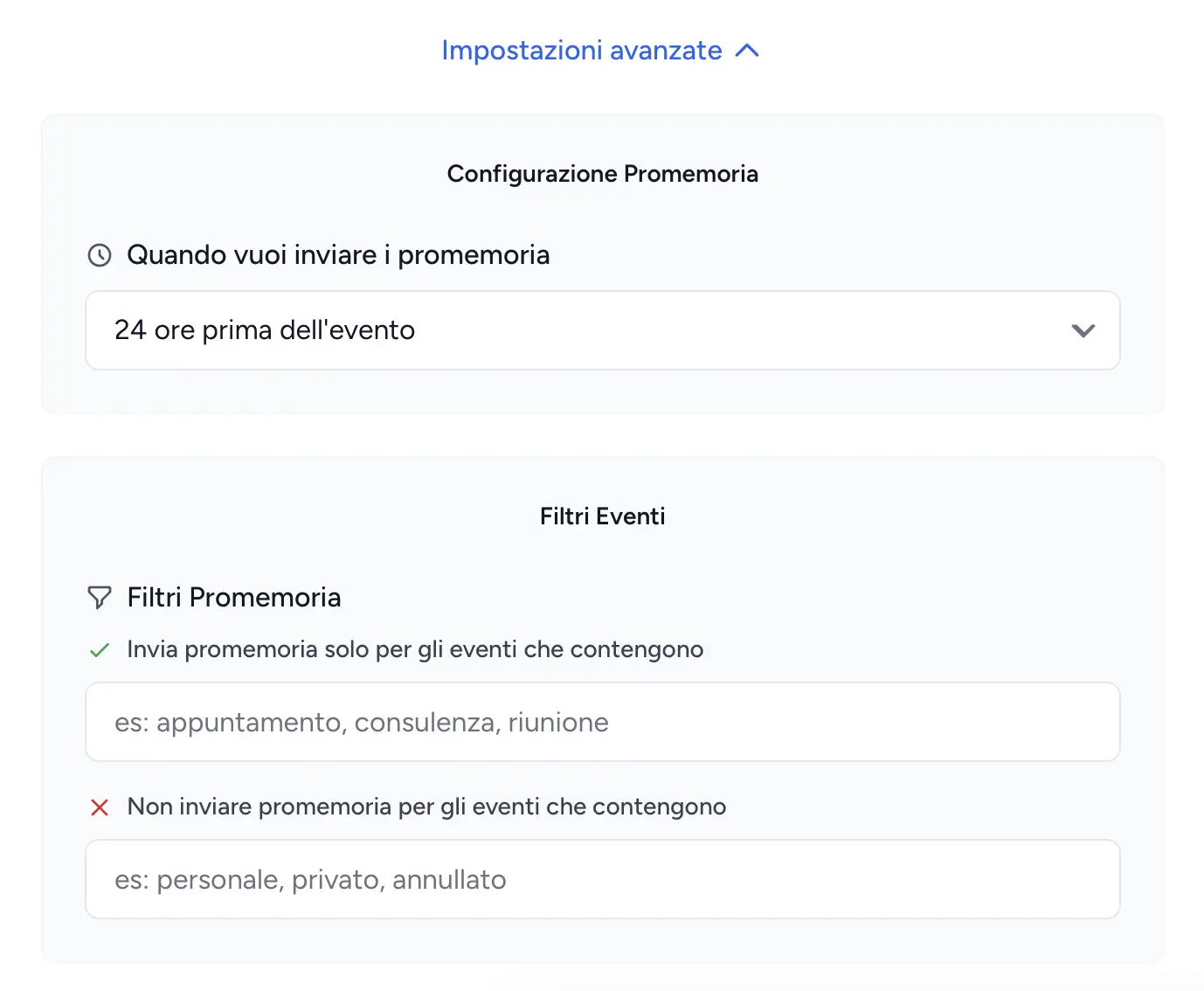 Impostazioni avanzate di RicordamiApp