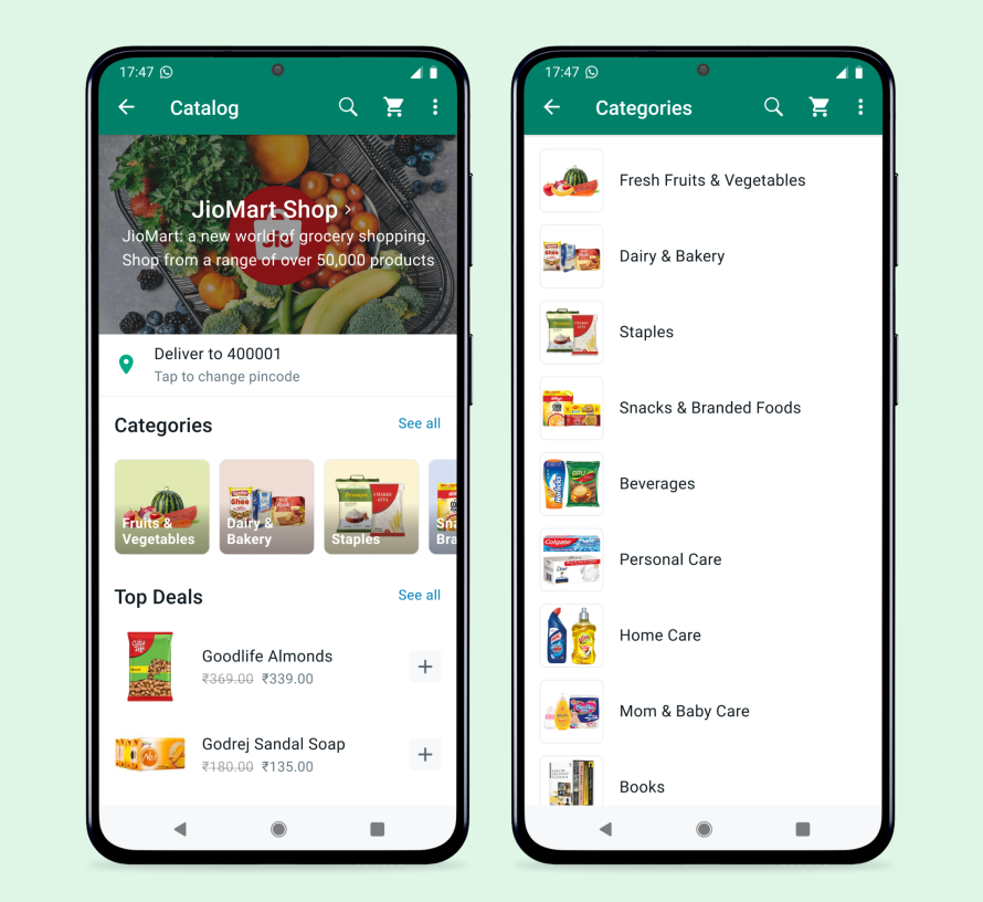 Schermata catalogo whatsapp business
